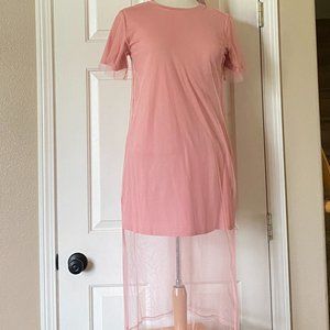 NEW Forever 21 Short Sleeve Sheer Covered Knee Length Tunic Dress Blush Pink S